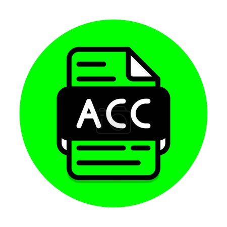 Acc document file type icon. files and extension format icons. with a round background and black fill outline design