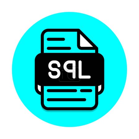 Sql-Dateityp-Symbol. Dateien formatieren oder Symbole zur Dokumentenerweiterung. in schwarzem Fill Design Stil. mit rundem türkisblauem Hintergrund.