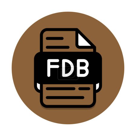 Fdb document file type icon. files and extension format icons. with a dark brown background, black fill design.