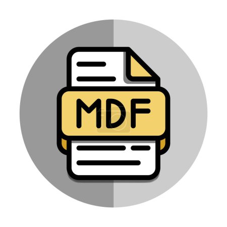 Mdf file type flat icons. with a silver background at the back. document in format extension symbol icon.