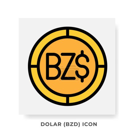 Dólar BZD icono de la moneda. Belice Símbolo financiero Iconos planos, en color dorado Diseño gráfico. Ilustraciones vectoriales.