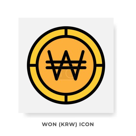 Won KRW Currency Icon. South Korea Financial Symbol Flat Icons, in Golden Color Graphic Design. Vector Illustrations.