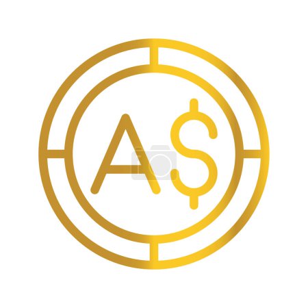 Currency Golden Australian Dollar coin, can be used as a design symbol for Money, Finance and business. with a gradient fill design.
