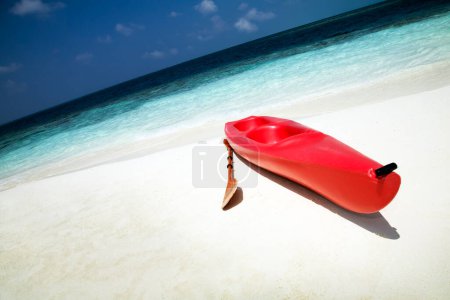 Photo for Tropical beach and red boat - Royalty Free Image