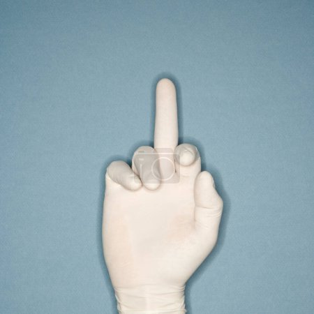 Photo for Middle finger gesture, hand in glove - Royalty Free Image