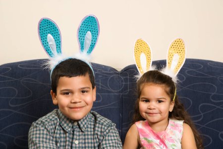 Photo for Kids wearing bunny ears. - Royalty Free Image