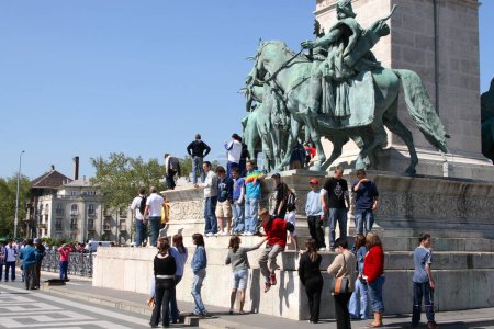 Photo for People at famouse statue Kings Of Hungary - Royalty Free Image