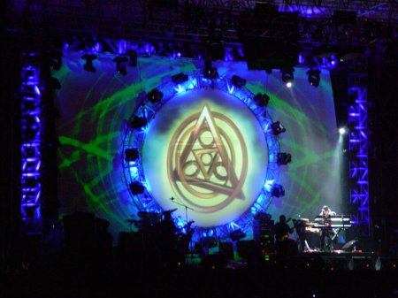 Photo for Pink Floyd concert in Australia, stage with smoke and illumination show - Royalty Free Image