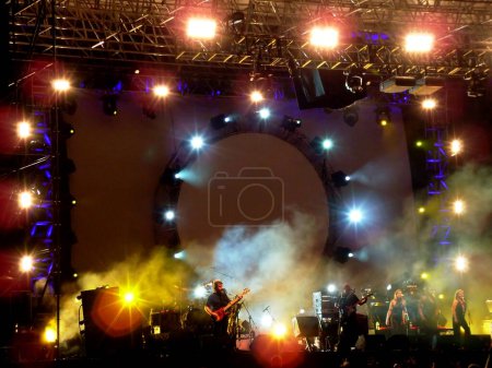Photo for Pink Floyd concert in Australia, stage with smoke and illumination show - Royalty Free Image