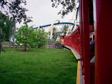 Photo for Theme Park Train Ride, travel place on background - Royalty Free Image