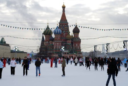 Photo for Ice skating on the Red Square, Moscow Kremlin, Russia - Royalty Free Image