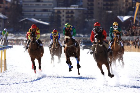 Foto de Carrera de caballos en la nieve - Imagen libre de derechos