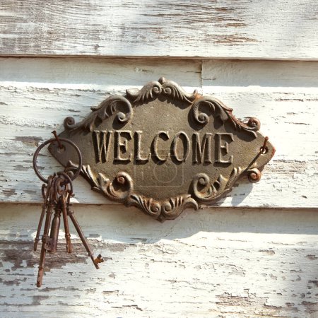 Photo for Welcome sign on wall. - Royalty Free Image