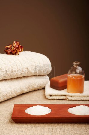 Photo for Spa objects on brown background - Royalty Free Image