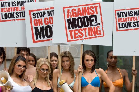 Photo for Lucy Pinder, Kayleigh Pearson at against model testing demonstration - Royalty Free Image