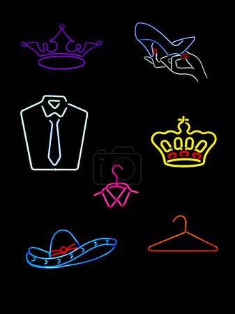Photo for Neon Symbols and Signs on dark background - Royalty Free Image