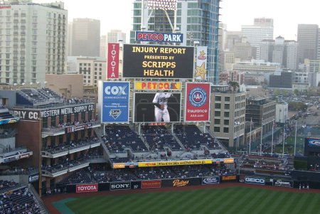 Photo for "Petco Park Scoreboard - San Diego Padres". Baseball Game Concept - Royalty Free Image