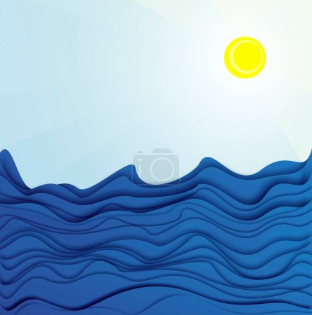 Foto de Sol y olas marinas, ilustración colorida - Imagen libre de derechos