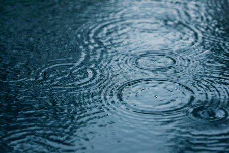 Foto de Gotas de lluvia en la superficie del agua - Imagen libre de derechos