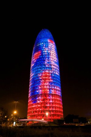 Photo for Agbar tower at night covered with blue and red lights - Royalty Free Image
