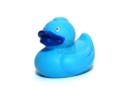 Photo for Colorful rubber duck isolated on white, children toy, closeup - Royalty Free Image