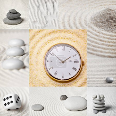 Foto de Collage - jardín japonés de piedras. tiempo. - Imagen libre de derechos