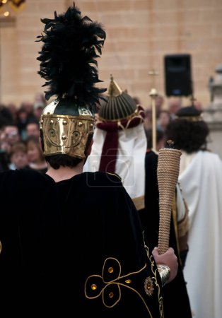 Photo for VALLETTA, MALTA - Mar 30, 2018: Biblical enactment of the passion during in the Good Friday procession in Valletta, Malta April 1, 2018. Easter in Malta.Traditional procession on Easter in Malta - Royalty Free Image