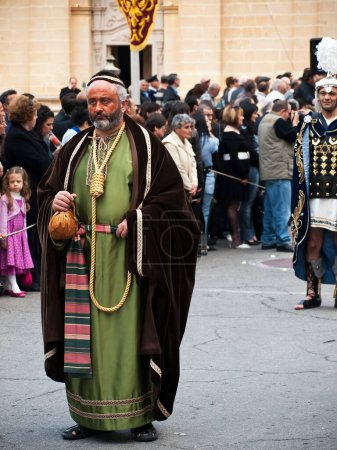 Photo for Judas the Traitor. Actor wearing costume, religious performance - Royalty Free Image