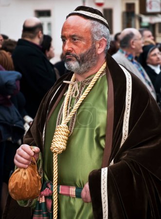 Photo for Judas the Traitor. Actor wearing costume, religious performance - Royalty Free Image