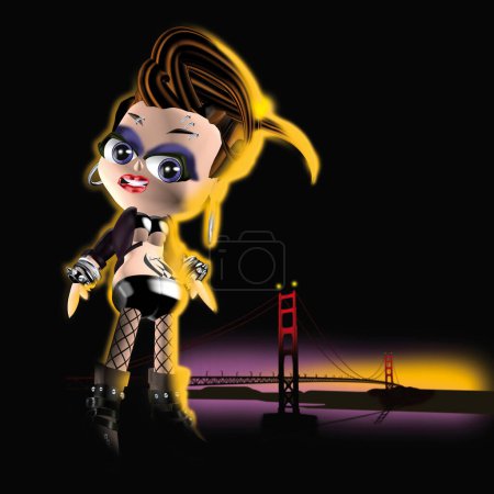 Photo for Cartoon Bad Girl with bridge, illustration - Royalty Free Image