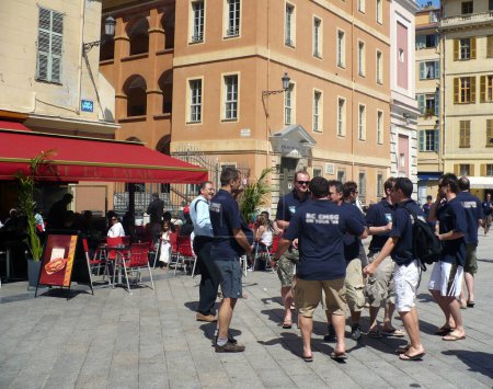 Photo for American tourists dance on Place in Nice - Royalty Free Image