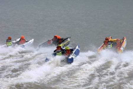 Photo for Inflatable boats racing. water sport concept - Royalty Free Image
