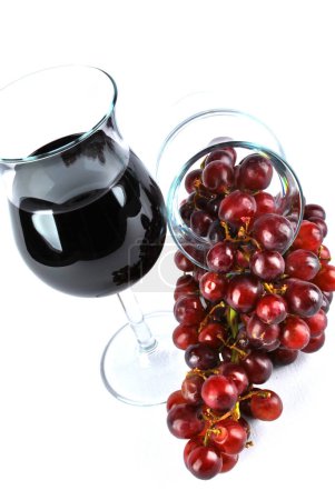 Photo for Red wine and grapes   on white background - Royalty Free Image
