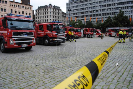 Foto de Firetrucks at Youngs Square during terror attack - Imagen libre de derechos