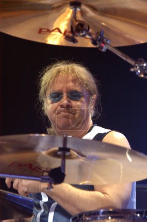 Photo for Ian Paice on drums of British band Deep Purple in performance at the hall Rondo February 22, 2006 in Brno, Czech Republic. The group arrived as part of tour for the new album Rapture Of The Deep. - Royalty Free Image