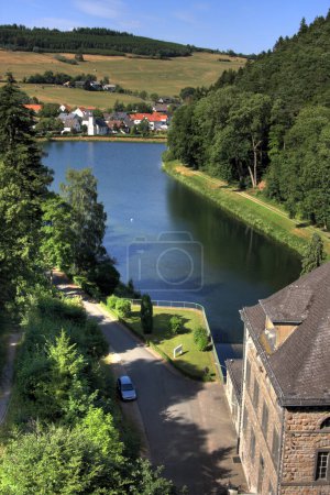 Foto de Aerial of diemel dam in Germany - Imagen libre de derechos