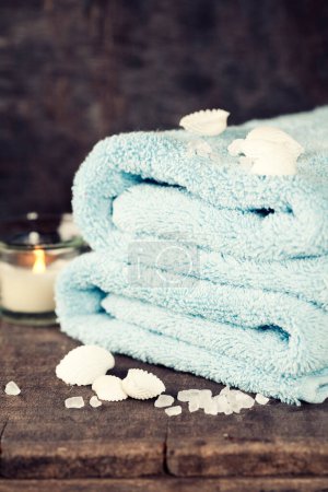 Photo for SPA composition with towels on table - Royalty Free Image
