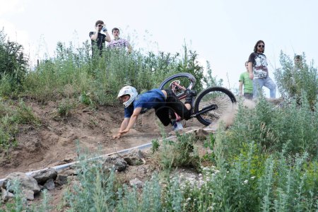 Photo for Competition for downhill. group of teengers competiting - Royalty Free Image