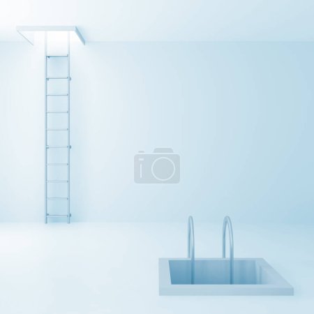 Téléchargez les photos : Échelles vers le haut et vers le bas dans une pièce lumineuse - en image libre de droit