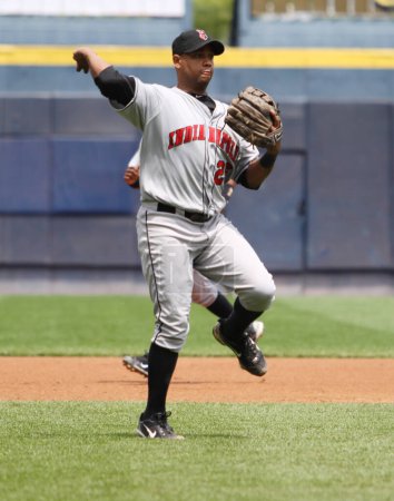 Téléchargez les photos : "Indianapolis Indians troisième joueur de base Andy Marte ". Concept de jeu de baseball - en image libre de droit