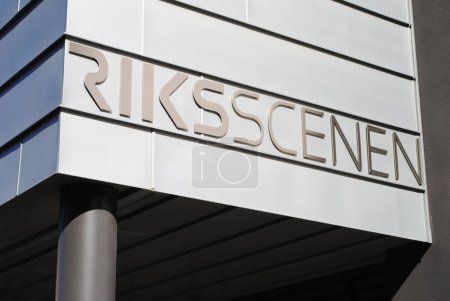 Photo for Riksscenen silver sign on the modern buildings - Royalty Free Image