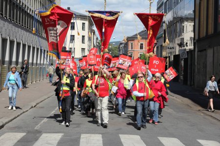 Photo for People with placards on strike in Oslo, Norway - Royalty Free Image