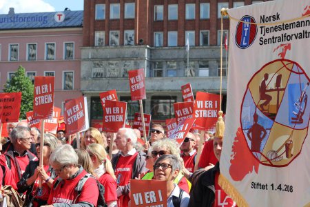 Photo for People with placards on strike in Oslo, Norway - Royalty Free Image
