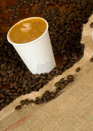 Photo for Coffee break concept, drink and roasted brown beans - Royalty Free Image