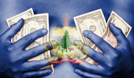 Photo for Sweaty girl covered her breast with money, flag of Vermont - Royalty Free Image