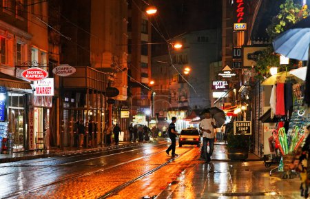Photo for Rain reflections night scene Istanbul - Royalty Free Image