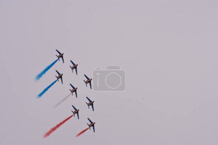 Photo for Patrouille de France or PAF, is the precision aerobatic demonstration team of the French Air Force. Jets formation on the airshow SIAD 2004 in Slovakia. - Royalty Free Image