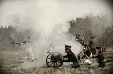 Photo for 19th century historical battle reenactment on field - Royalty Free Image