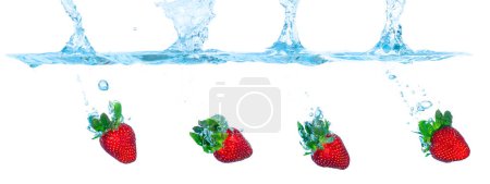 Photo for Collage Fresh Strawberry Dropped into Water with Splash - Royalty Free Image