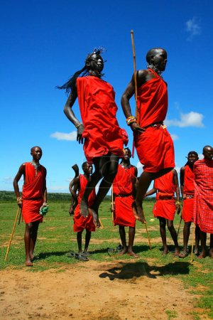 Photo for Masai warrior dancing traditional dance - Royalty Free Image